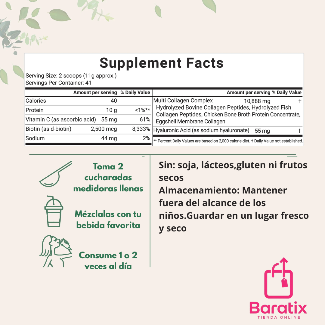 Multi Colágeno Hidrolizado Micro Ingredients (5 Tipos + Biotina)